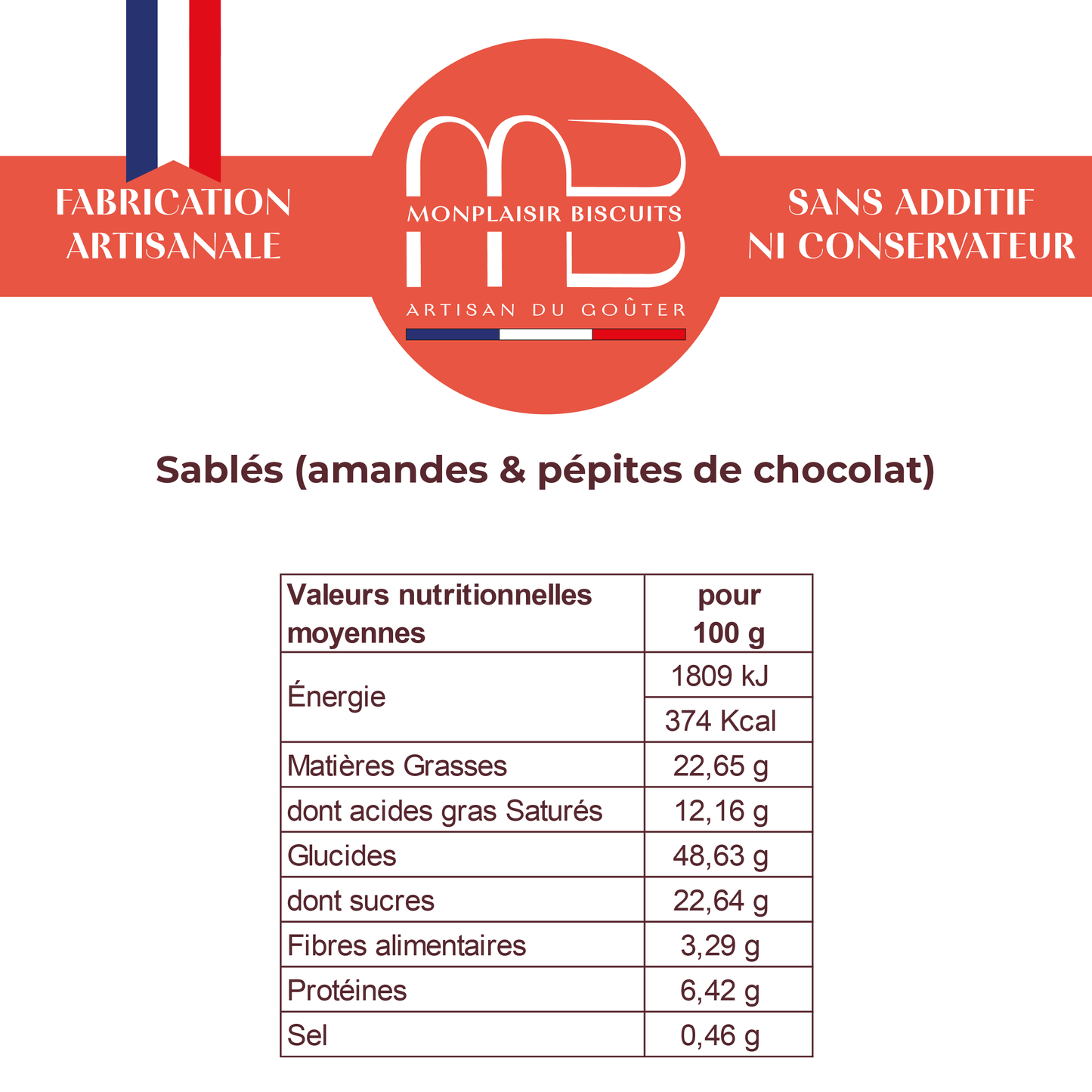 Sablés Vanille Amandes et pépites de chocolat noir