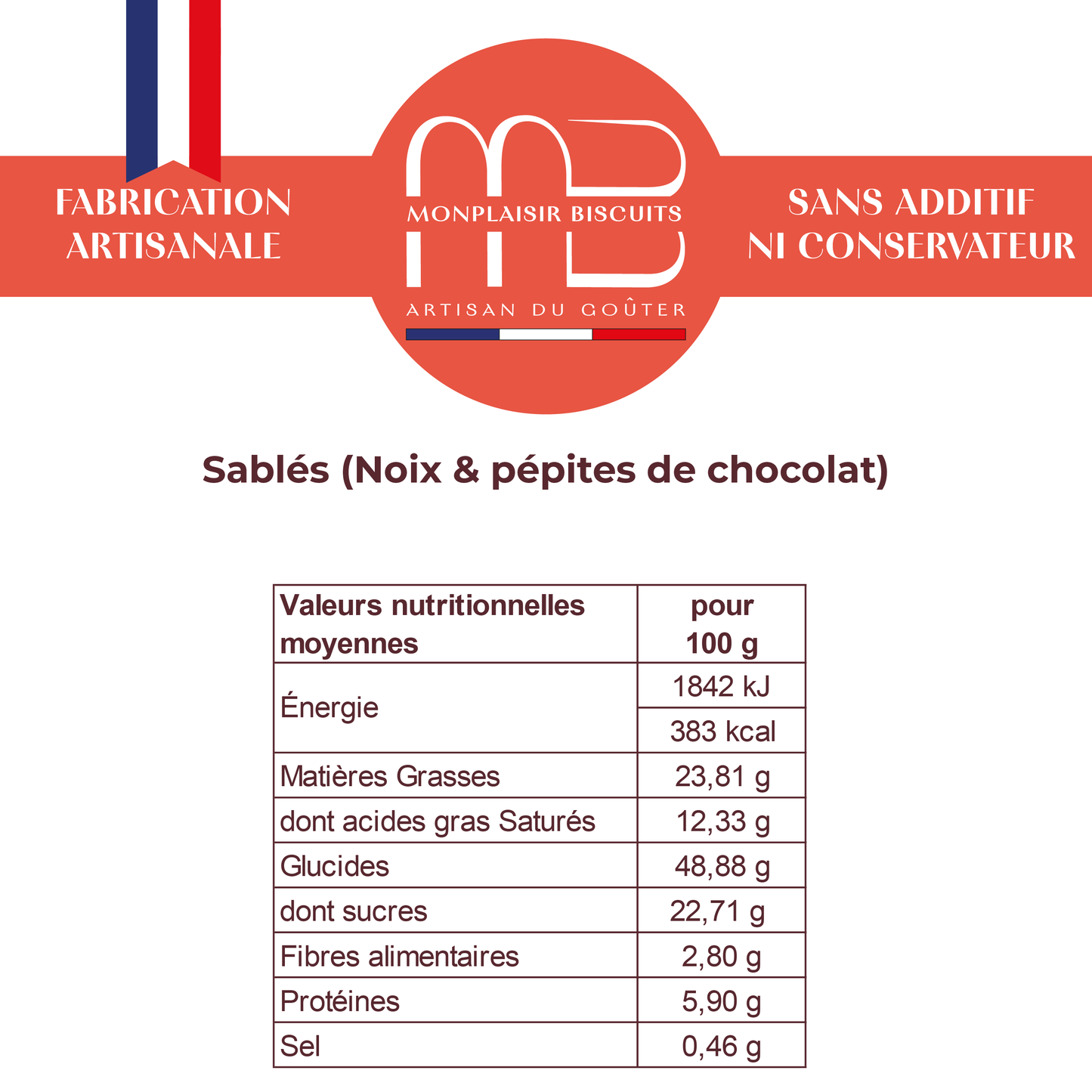Sablés Vanille Noix et pépites de chocolat noir