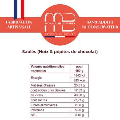 Sablés Vanille Noix et pépites de chocolat noir